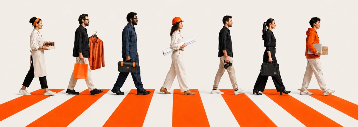 Empresarios de diferentes segmentos caminhando juntos